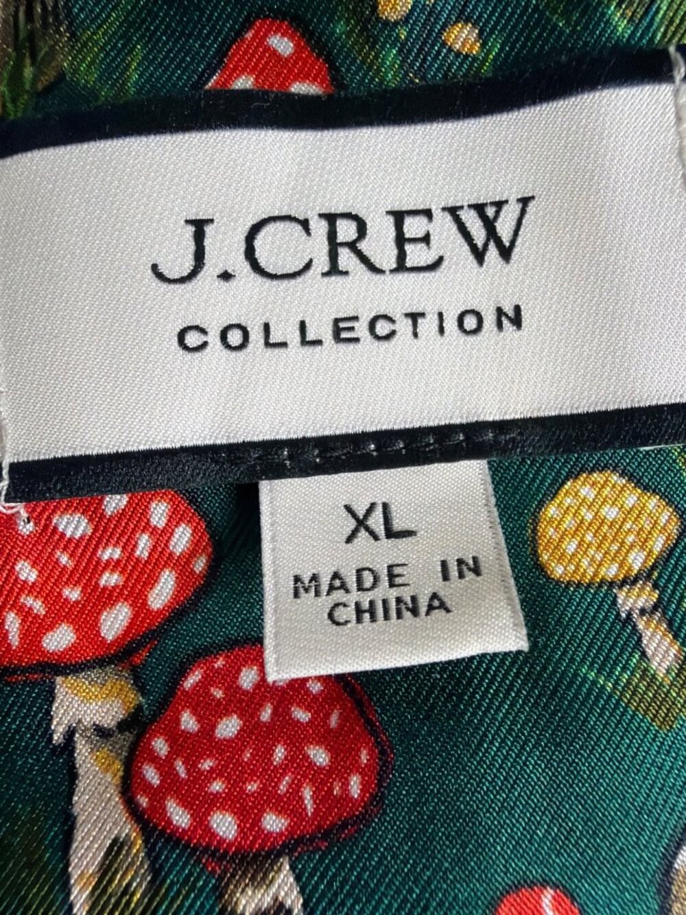J Crew Collection NWOT Silk Mushroom Print Ruffle Blouse Green XL Cottagecore - Picture 9 of 16